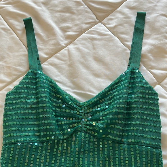Vintage Emerald Green Retro Sequin Cocktail MIDI Dress Size 0 - Picture 3 of 14